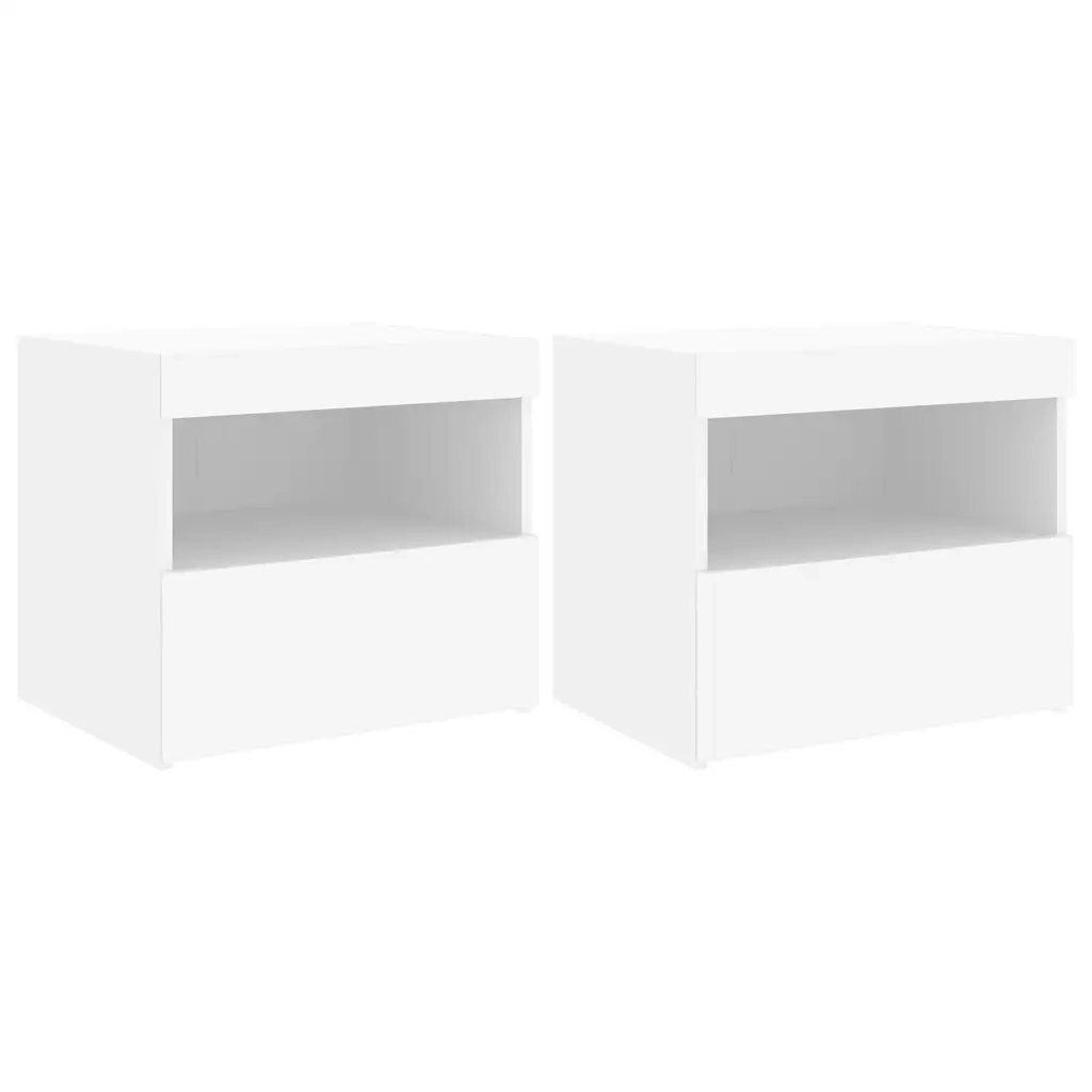 Comodini con Luci LED 2pz Bianchi 50x40x45 cm 836764