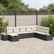 Set Divano da Giardino con cuscino 8 pcs Nero polyrattan