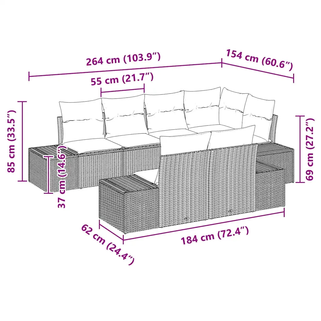 Set Divano da Giardino 7 pcs Beige e Crema polyrattan 3347101