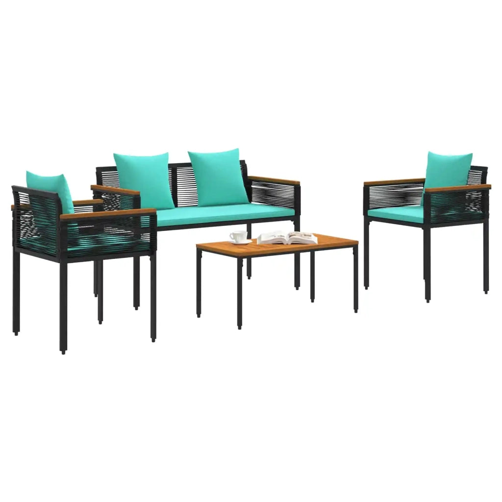Set di Mobili da Esterno 4 pcs Nero e Turchese Rattan in PE