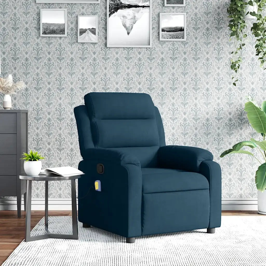 Poltrona Massaggiante Reclinabile Blu in Velluto 373521