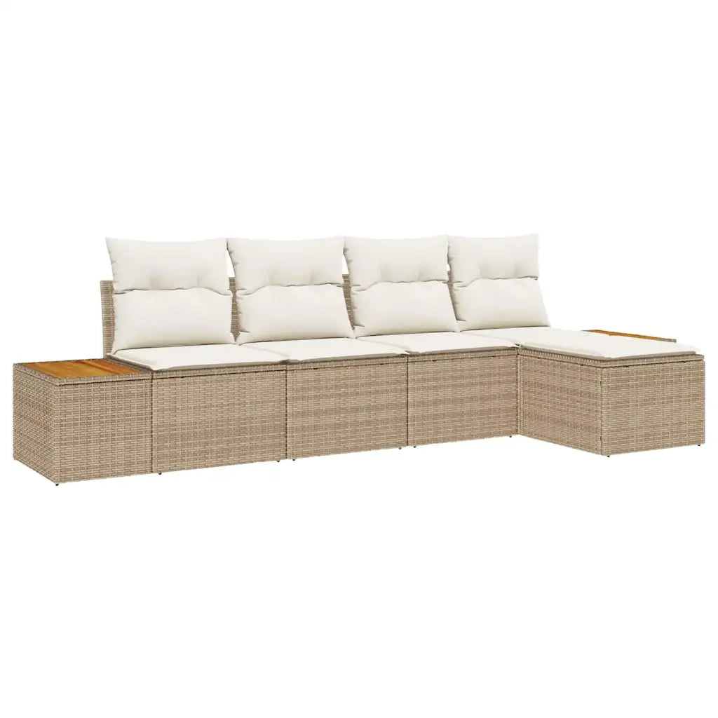 Set Divano da Giardino 6 pcs Beige e Crema Polyrattan