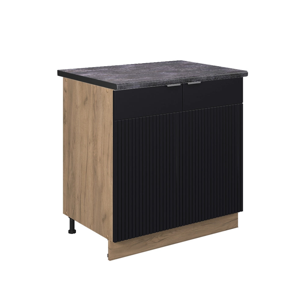 Mobiletto base cucina Fame-Line Nero rigato/Rovere dorato 80 cm con ripiano, PL Antracite Vicco