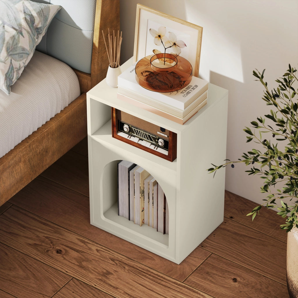 Comodino con 2 Ripiani Aperti Design Arco ¨C zephmum ¨C Crema 40x30x60 cm