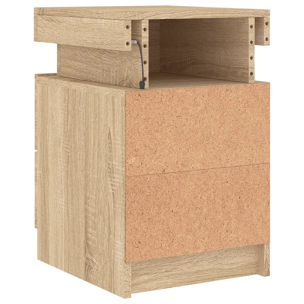 Comodini con Luci LED 2pz Rovere Sonoma 35x39x55 cm 836754