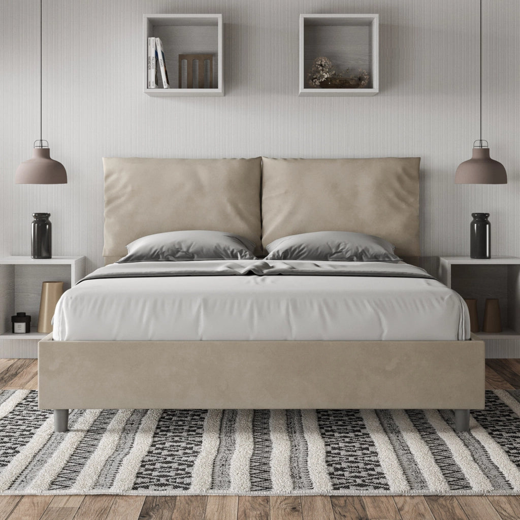 BS COM Letto matrimoniale senza rete imbottito 160x200 microfibra sabbia