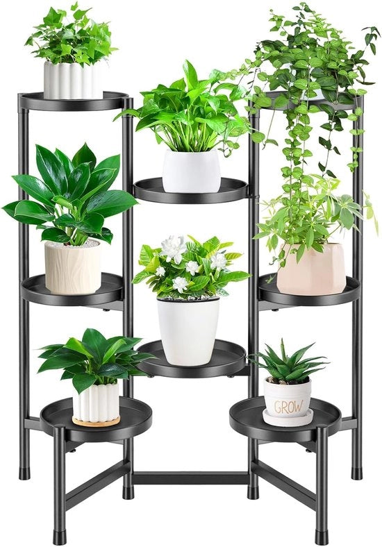 Stendardo per piante metallico - Vaso per fiori - 8 livelli - Nero - Per interni e esterni