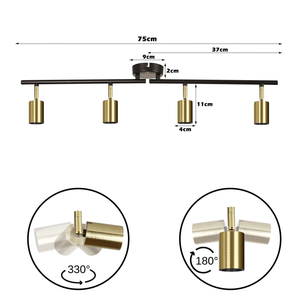 ZMH Faretto da soffitto vintage E27 nero oro a sospensione