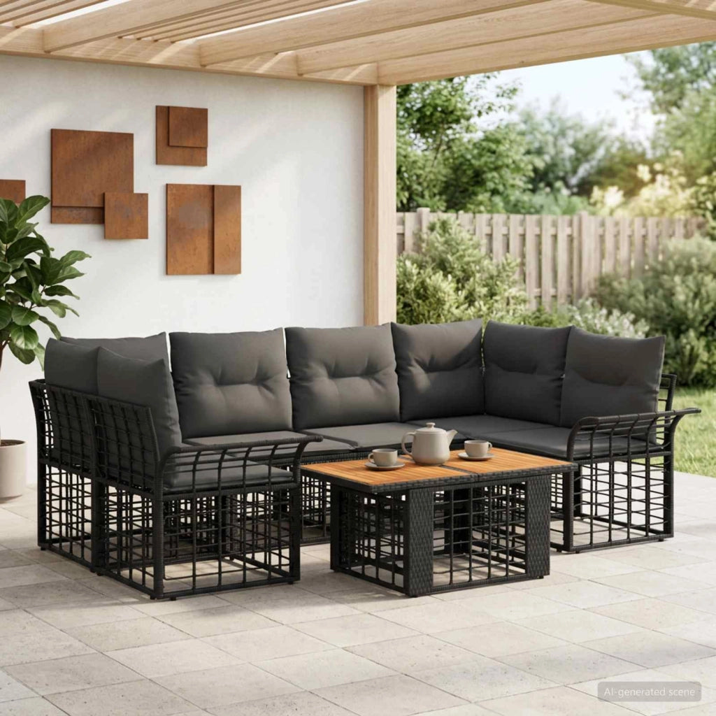 Set Divano da Giardino 7 pz Nero e Grigio scuro polyrattan 3437951