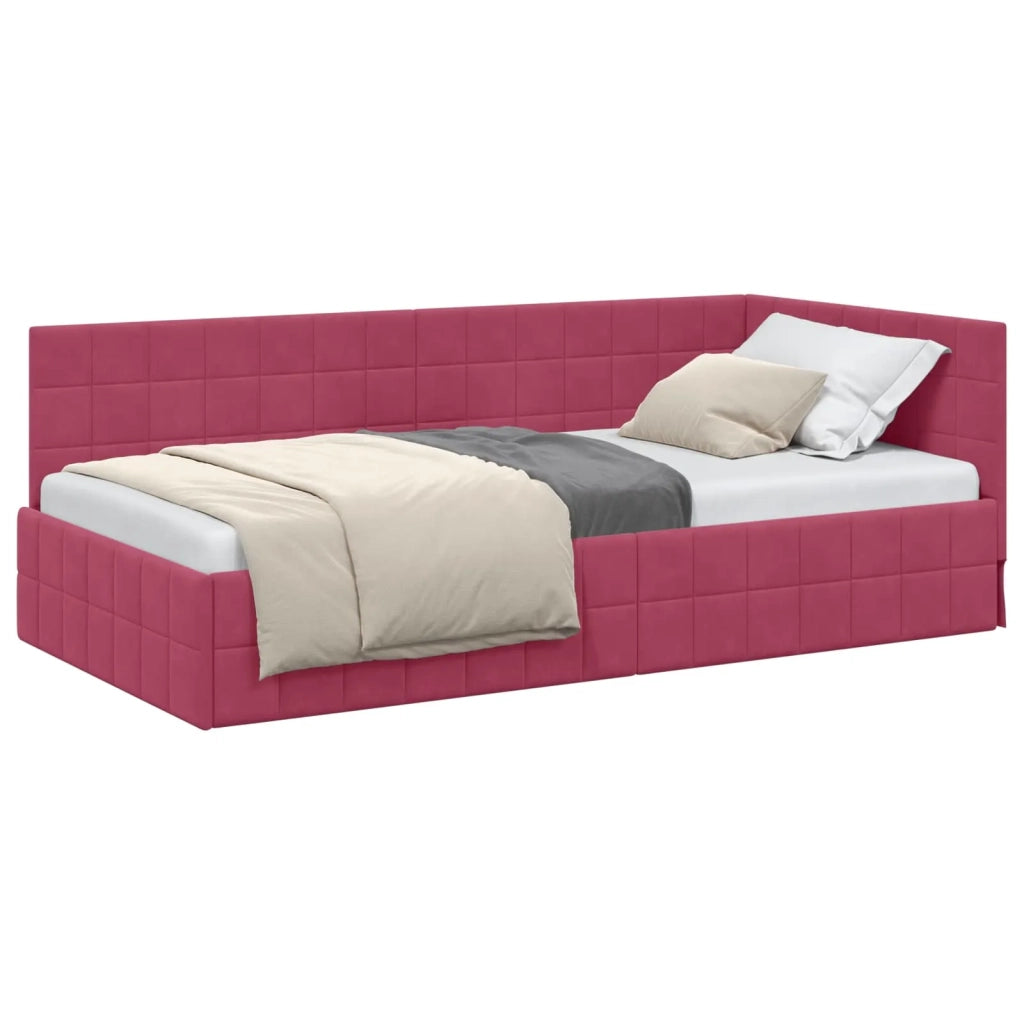 Cornice del letto ad angolo Rosso Vino 90 cm x 190 cm Velluto 42016382
