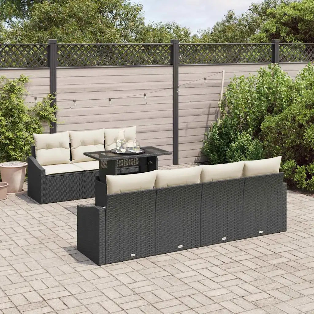 Set Divano da Giardino 8 pcs Nero e Crema polyrattan 3348943