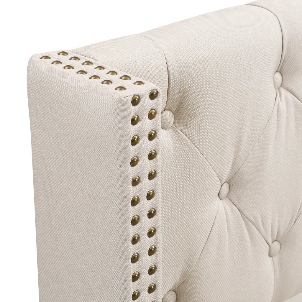 LETTO imbottito 90x200 cm in lino beige con rete a doghe