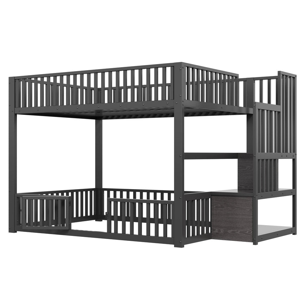 Letto a Castello con LED e Scala Contenitore ¨C Xylo ¨C Nero 140x200
