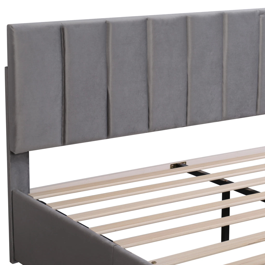 LETTO imbottito 160x200 cm in velluto grigio con rete a doghe