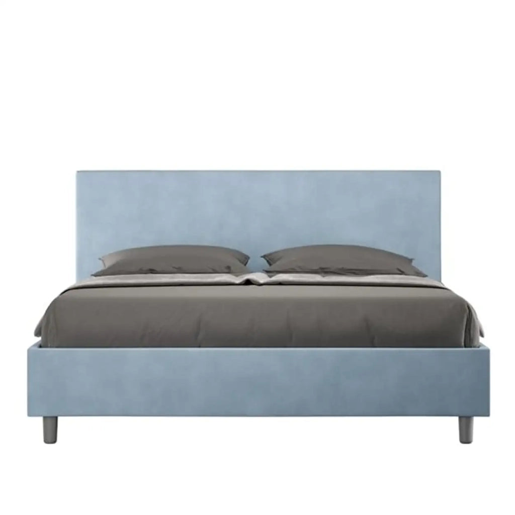 Letto matrimoniale contenitore imbottito 160x210 microfibra azzurro Adele