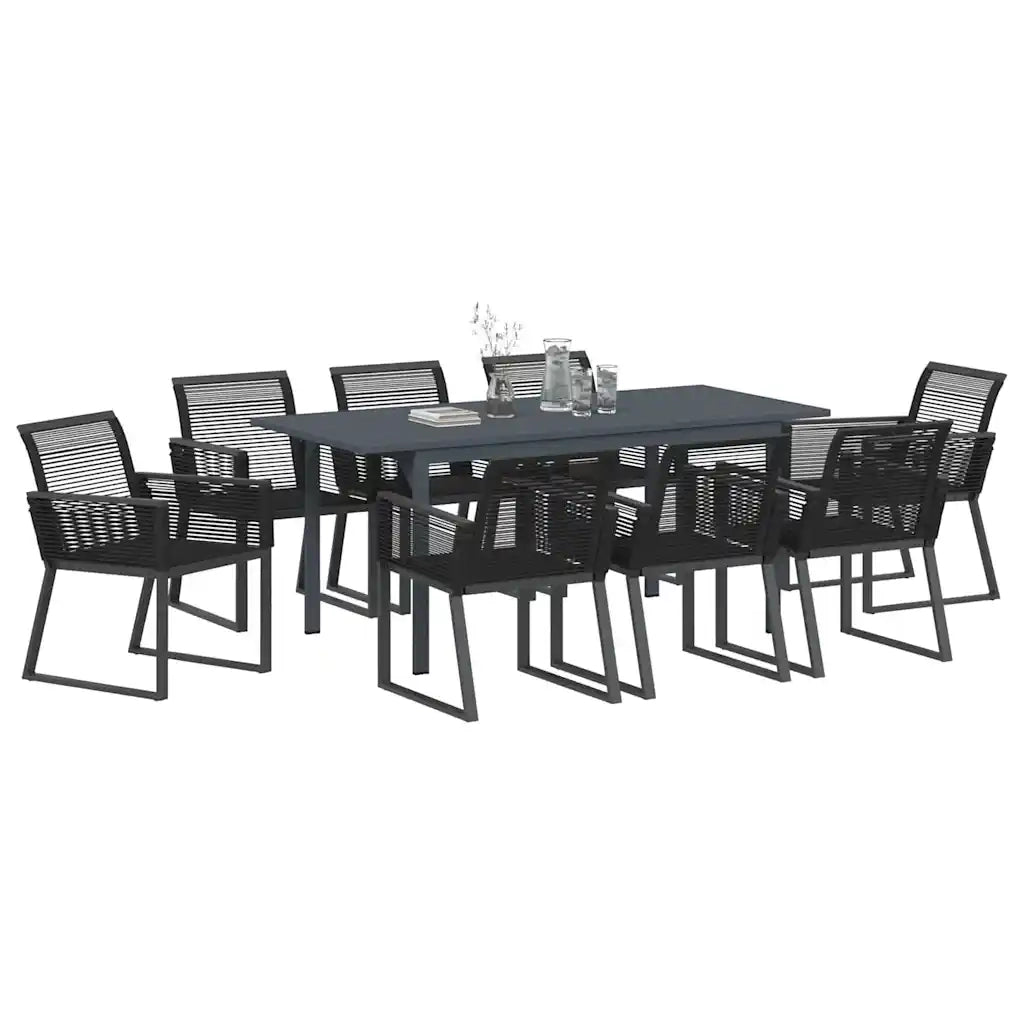Set da Pranzo per Giardino 9 pcs Nero polyrattan 3378821