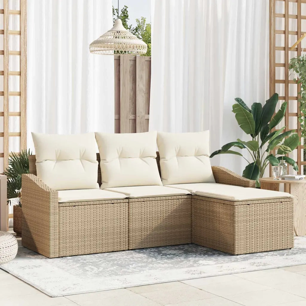 Set di divani con cuscino 4 pcs Beige e Crema polyrattan 3355340
