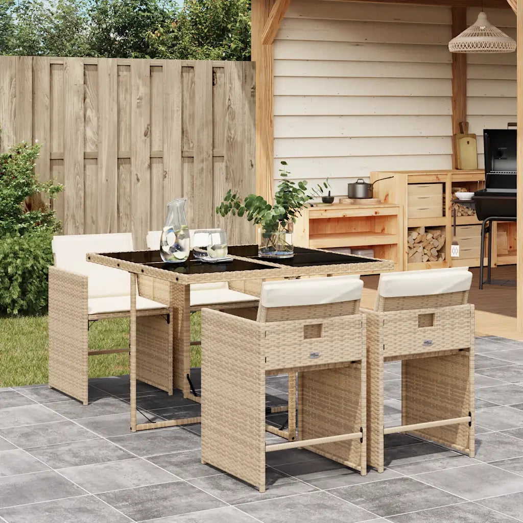 Set da Pranzo da Giardino 5 pz con Cuscini Beige in Polyrattan