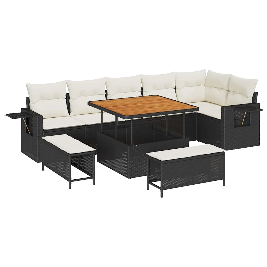 Set Divano da Giardino 11 pcs Nero e Crema polyrattan 3363705