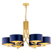 Lampadario oro a catena ARTHUR 6xE27 paralumi blu