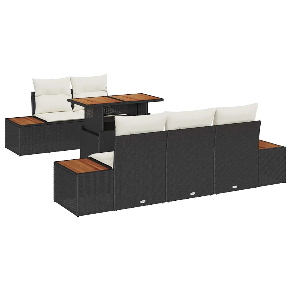 Set da Pranzo per Giardino con cuscino 6 pcs Nero e Beige