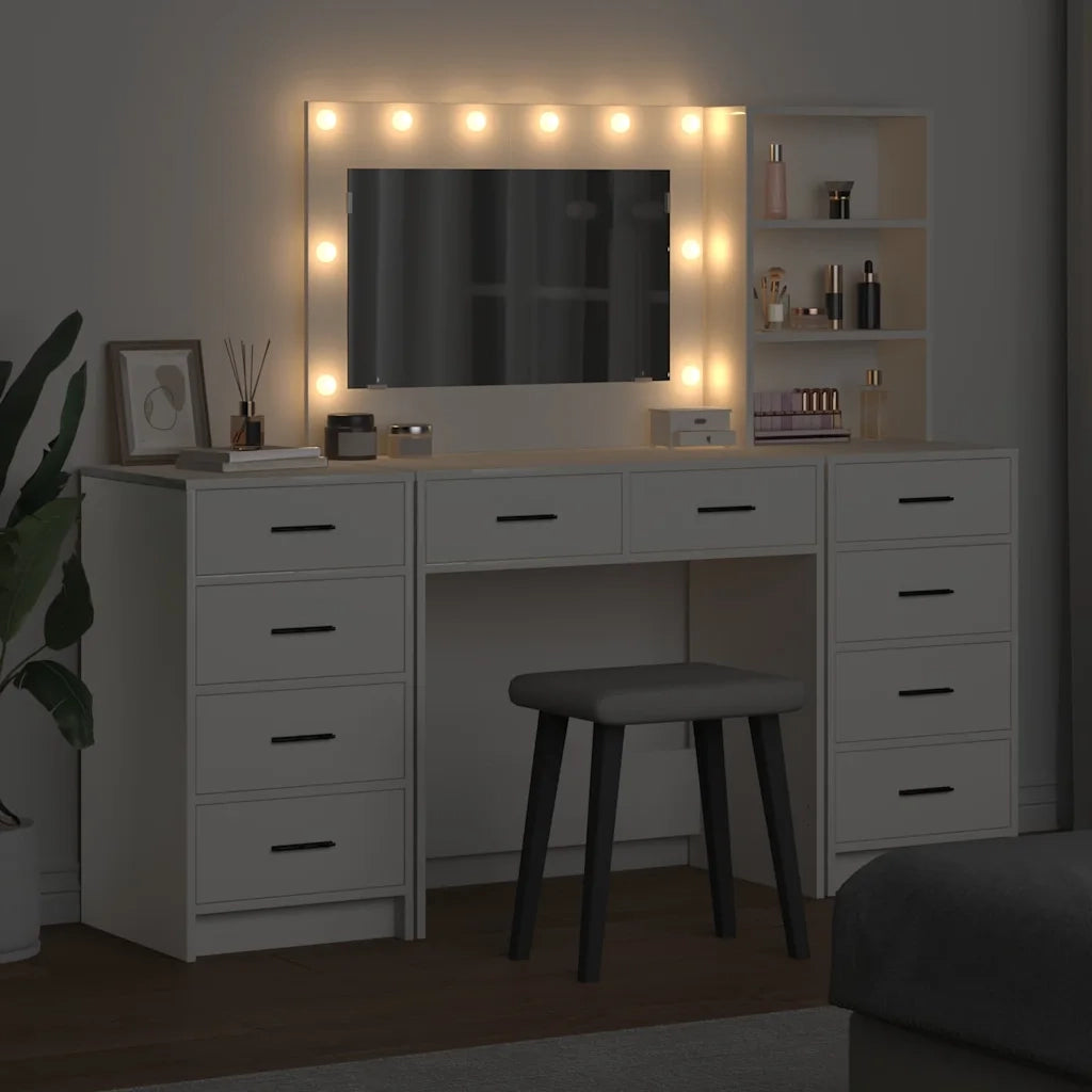 Tavolo da Trucco con cassetto 3 pcs Bianco Legno multistrato 3334209