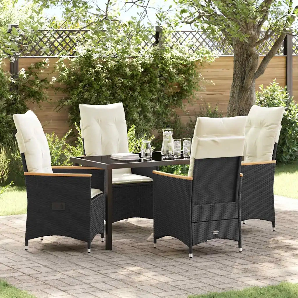 Set da Pranzo per Giardino con cuscino 5 pcs Nero polyrattan 3379606