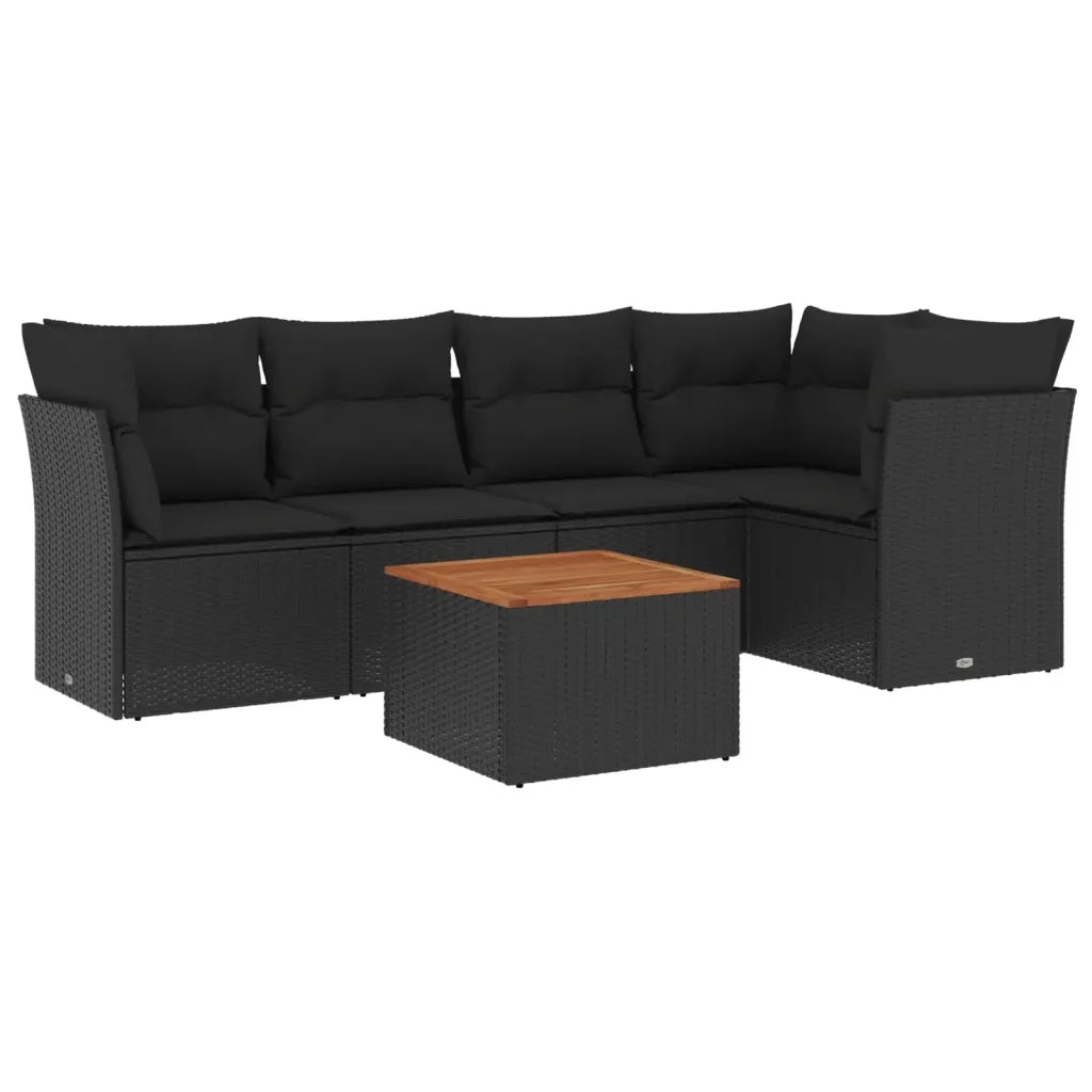 Set Divano da Giardino 6 pz con Cuscini Nero in Polyrattan 3223626