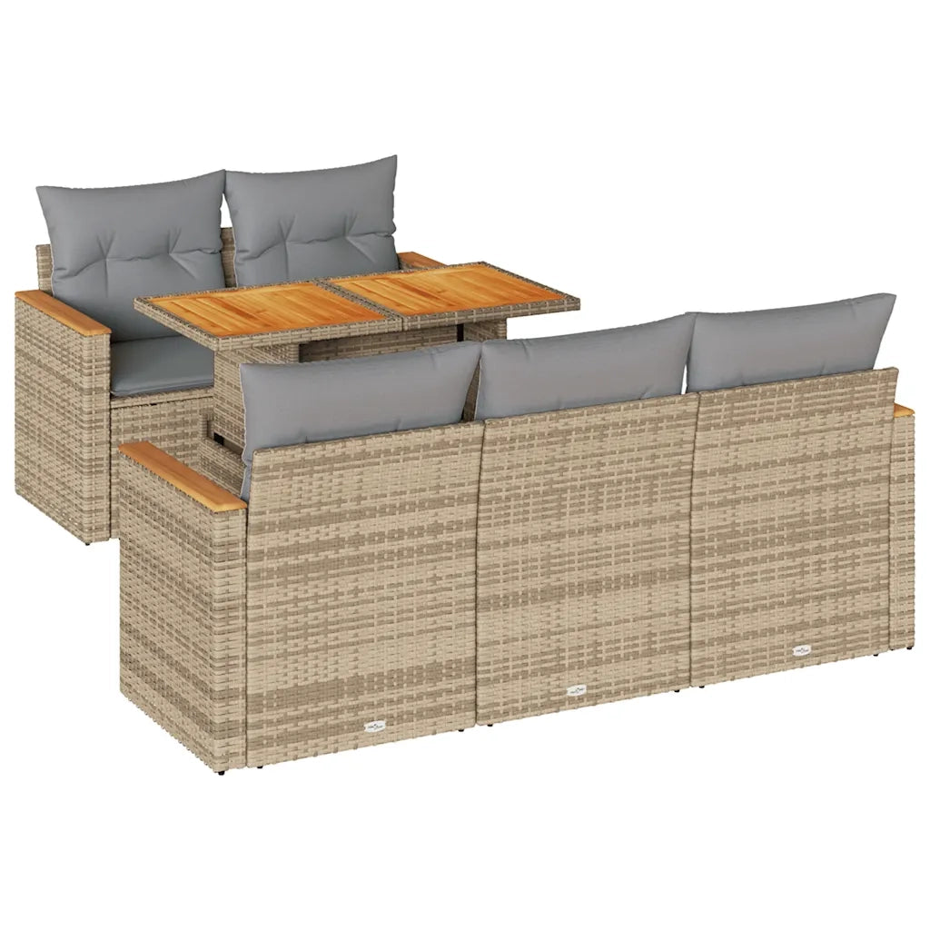 Set Divano da Giardino 6 pz con Cuscini Beige Polyrattan Acacia 3327440