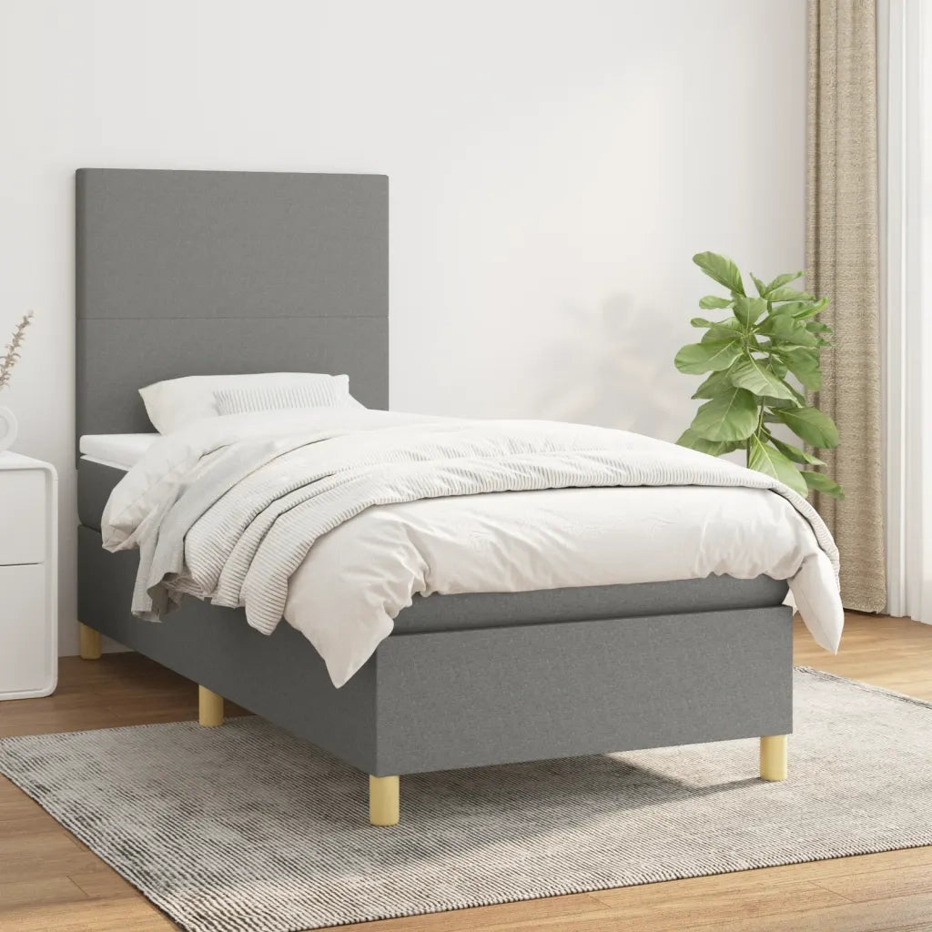 Giroletto a Molle con Materasso-Struttura Letto Grigio Scuro 90x190 cm Tessuto 411273