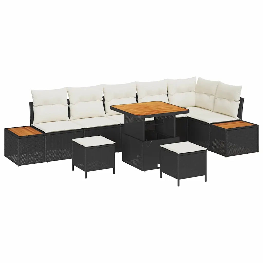 Set Divano da Giardino 9 pcs Nero polyrattan