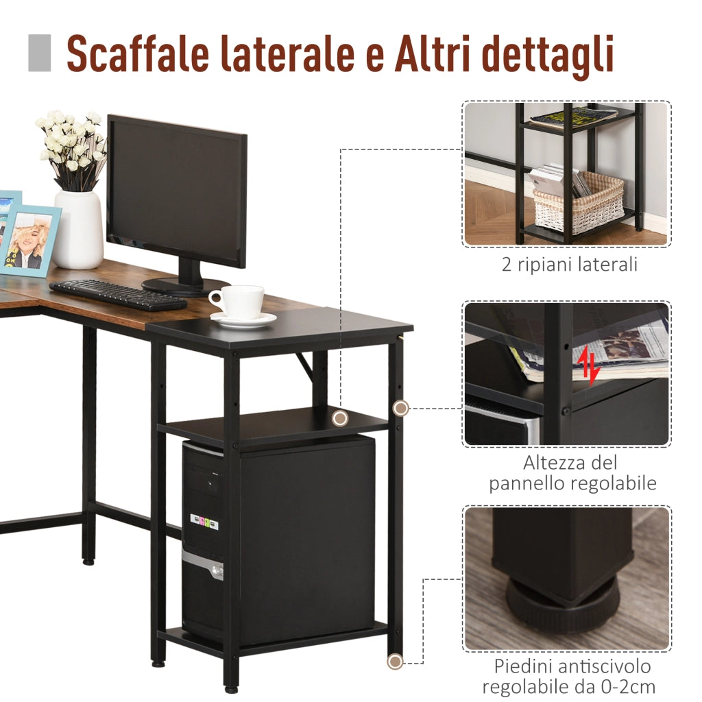 Scrivania Angolare Industriale con Ripiano Laterale ¨C Minimal ¨C Legno e Metallo Nero 150x120x75cm