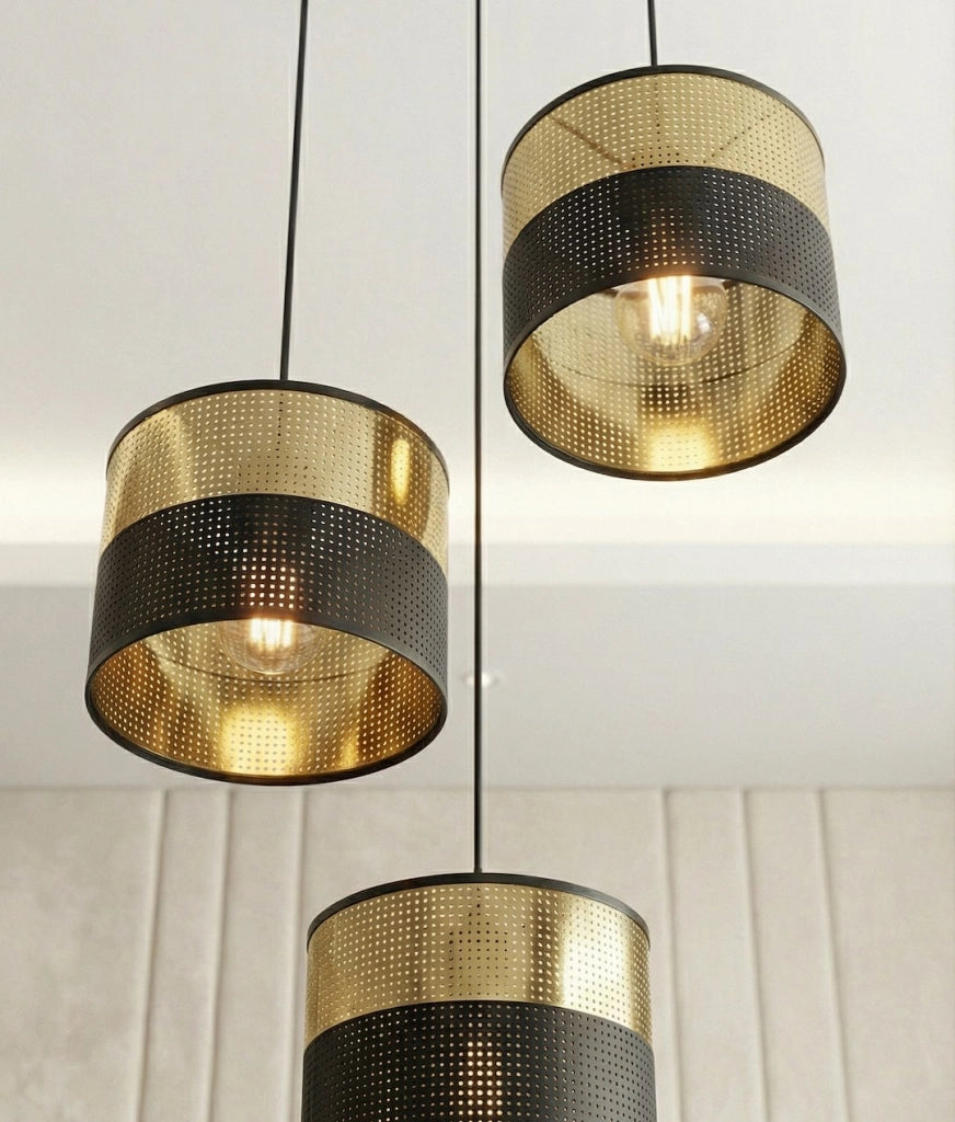 Lampada a sospensione LUX 3xE27 nera oro traforata Emibig