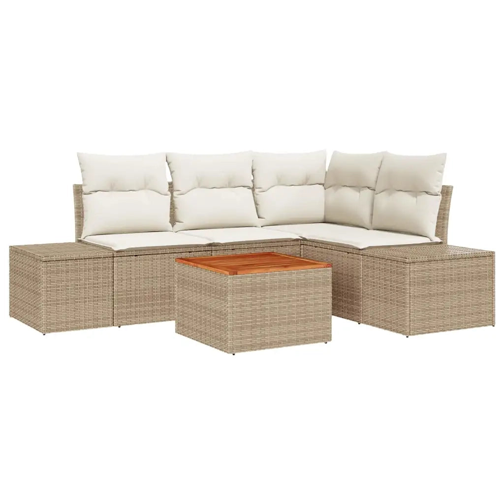Set Divano da Giardino con cuscino 5 pcs Beige polyrattan 3347953