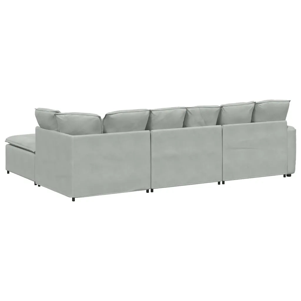 Divano Modulare con Poggiapiedi e Cuscini Velluto Grigio Chiaro 3321189
