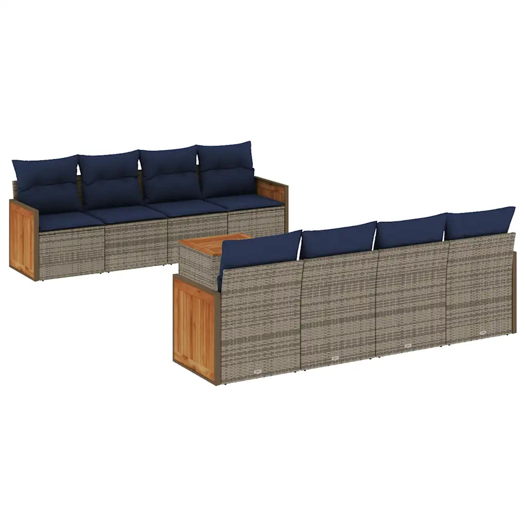 Set Divani da Giardino 9 pz con Cuscini Grigio in Polyrattan 3227503