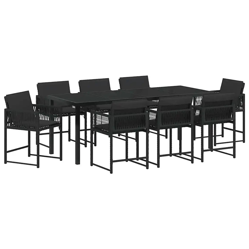 Set da Pranzo per Giardino 9 pcs Nero polyrattan 3380748