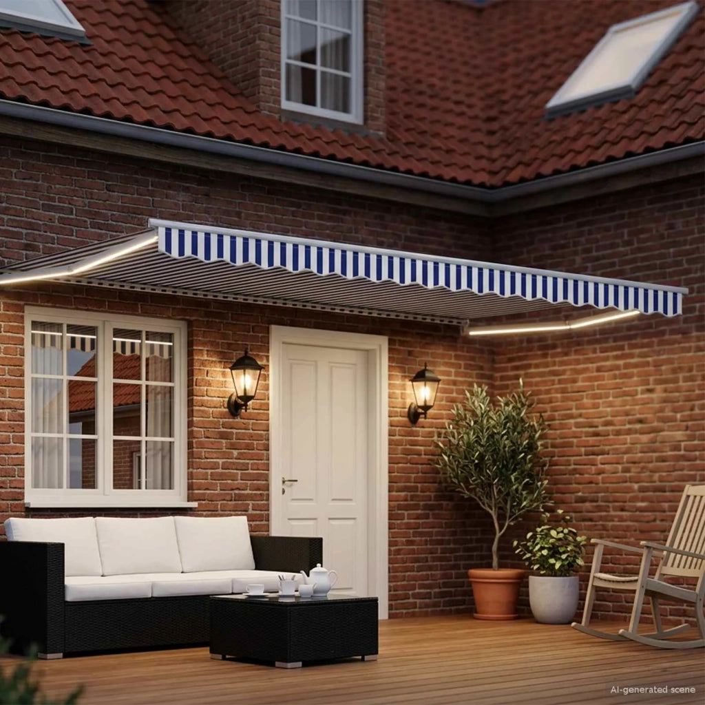 Tenda retrattile manuale con LED-Tenda parasole per balcone Blu e Bianco 4 ¡Á 3 m