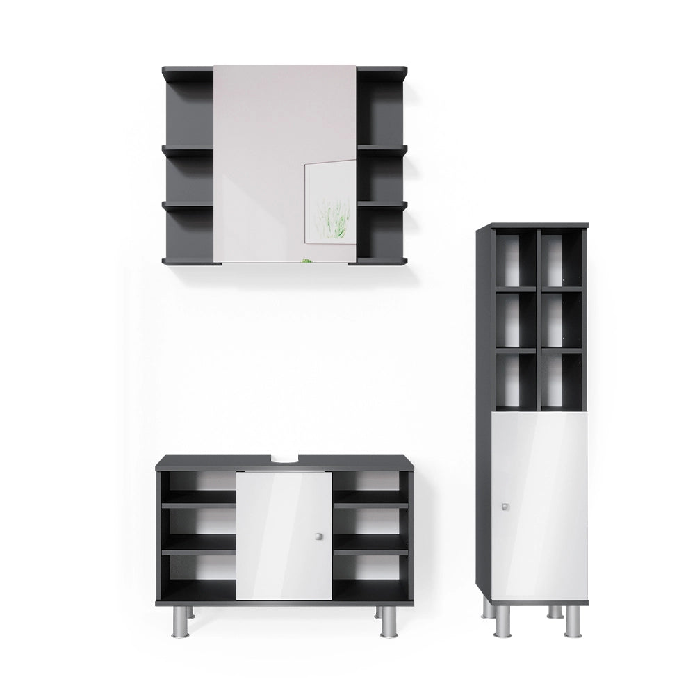 Vicco Set mobili bagno Antracite 3 parti, con colonna