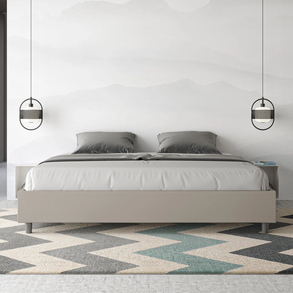 BS COM Letto con rete imbottito 180x190 similpelle tortora