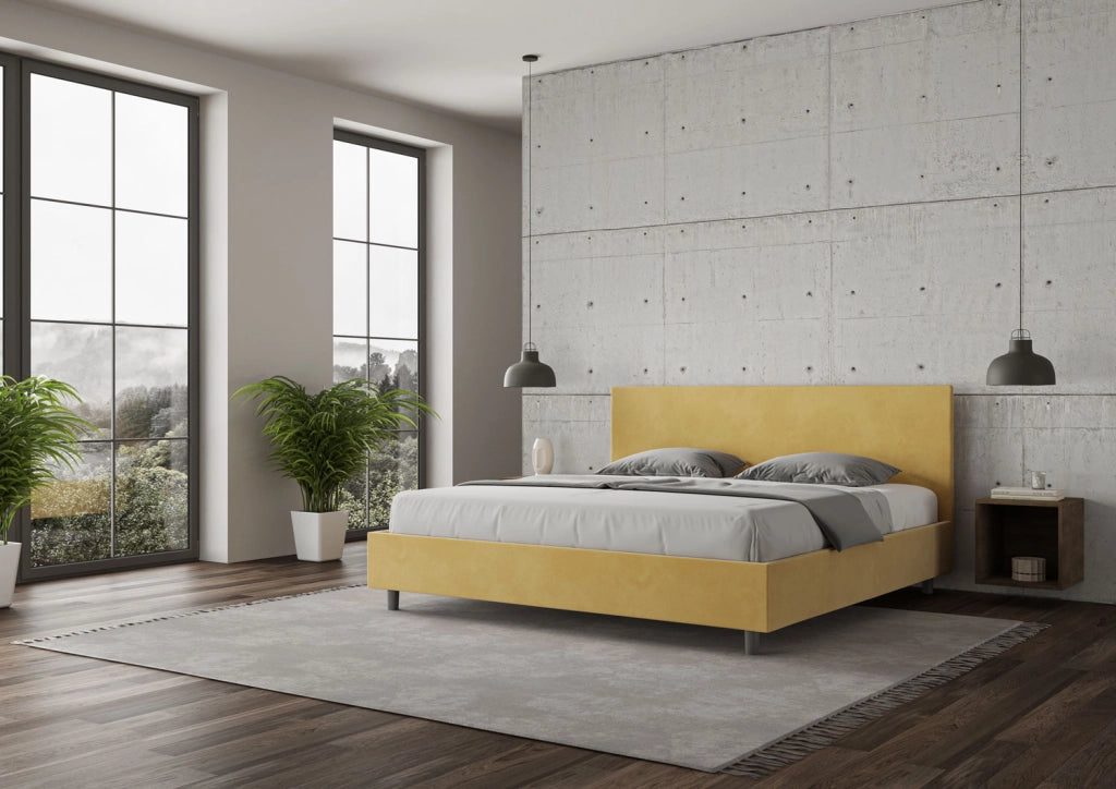 BS COM Letto senza rete imbottito 180x210 microfibra ocra
