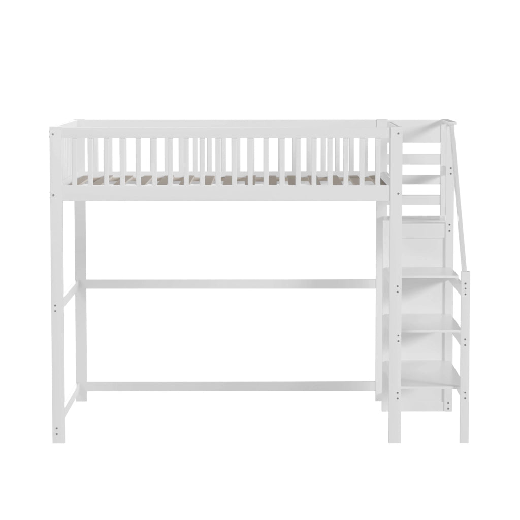 Letto a soppalco 140x200 con scala - Zephmum - Bianco, scaffale di stoccaggio, armadio semplice