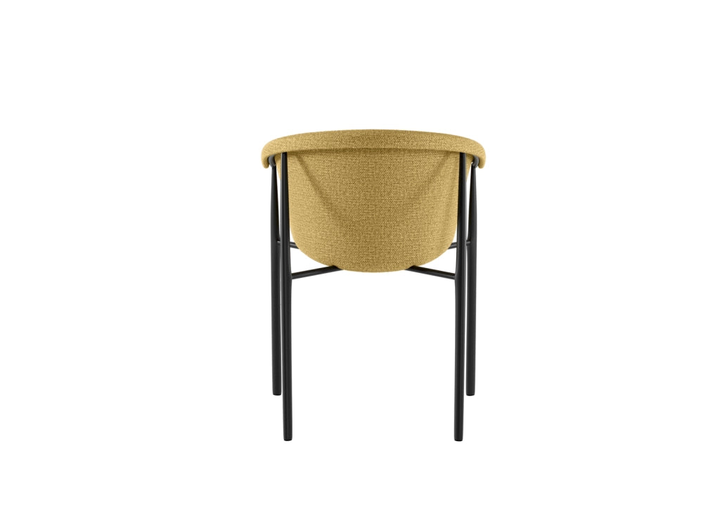 Sedia da pranzo Nari con scocca a guscio imbottita in tessuto Giallo e gambe in metallo Nero dal design moderno - 56x58x79 cm