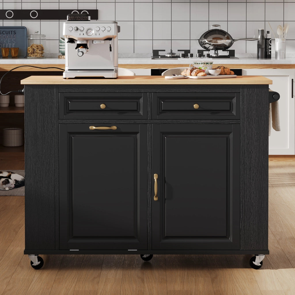 Tavolo da Pranzo Allungabile con Ruote ¨C MINIMAL ¨C Nero, con Portarifiuti e Portasalviette