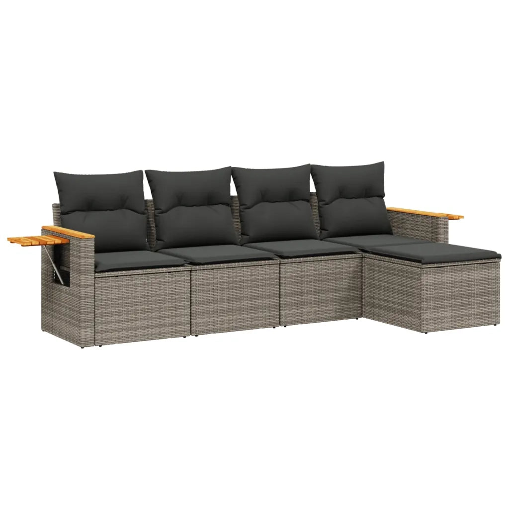 Set Divano da Giardino 5 pz con Cuscini-Sofa da Giardino-Divanetto da esterno Grigio in Polyrattan 529311