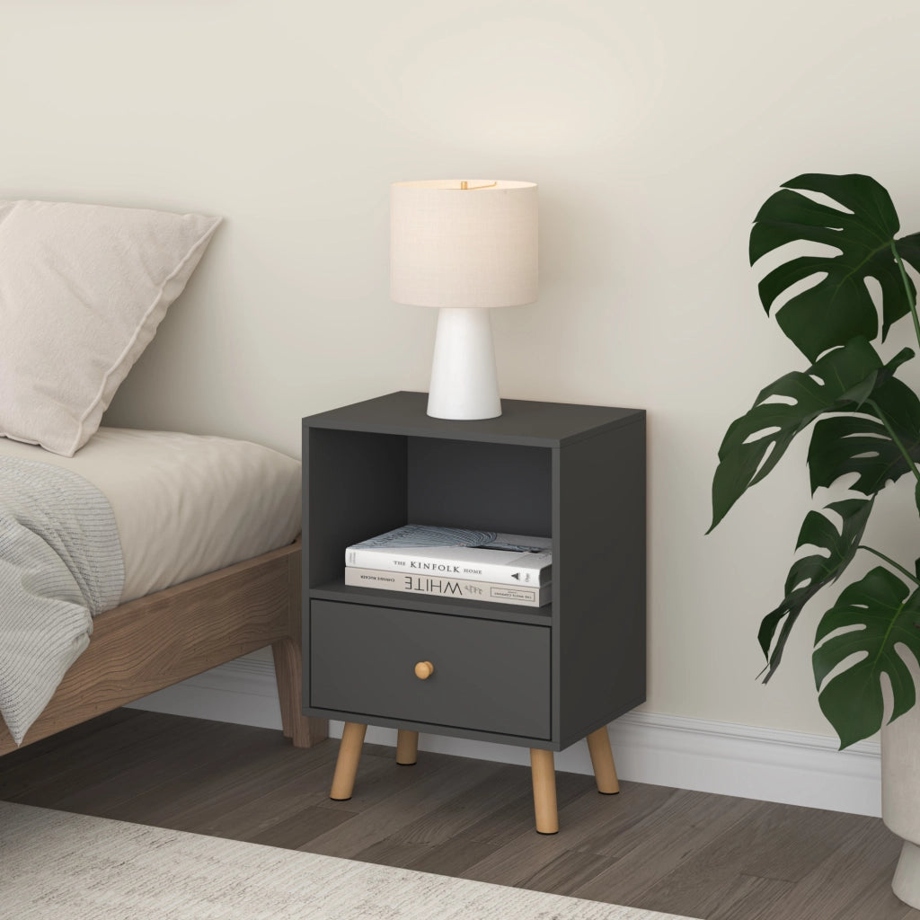 Set di 2 Comodini Sundsvall con Cassetto e Scomparto - Grigio scuro [en.casa]