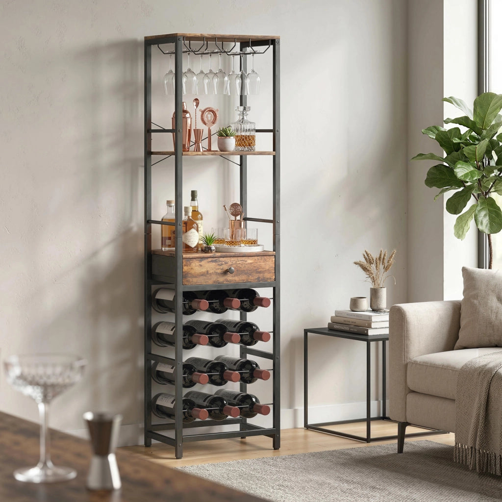 Mobile Bar con Cassetto e Portabicchieri ¨C Xylo ¨C Legno Marrone Rustico