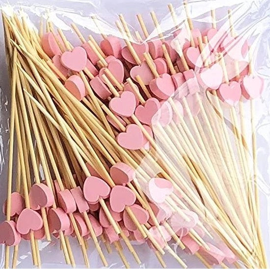 100 pezzi di cocktailsticks rossi in bambù - stecchi per cibi e frutta - accessori per feste per tè del pomeriggio.