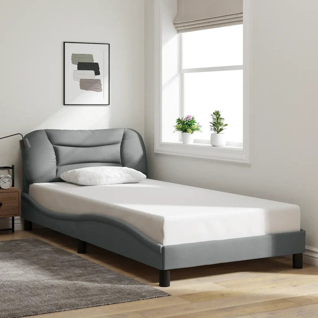 Letto singolo | Letto per adulti | Giroletto senza Materasso Hvar Grigio Chiaro 100x200 cm Tessuto