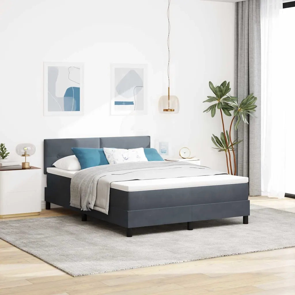 Letto a Sorgente LED con led Grigio scuro 160 x 200 cm Velluto